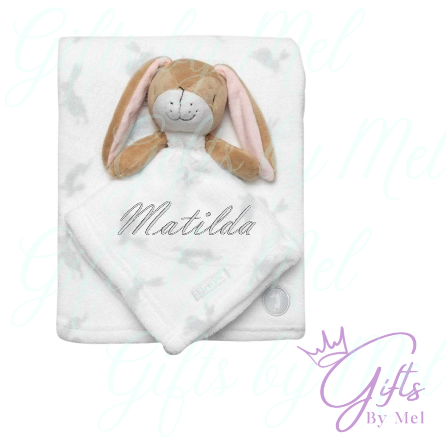 PS I love you embroidered personalised comforter and blanket baby gift set