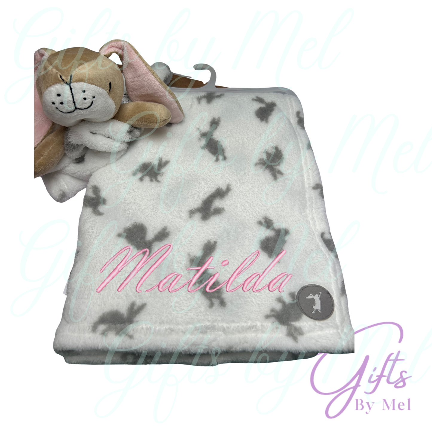 PS I love you embroidered personalised comforter and blanket baby gift set